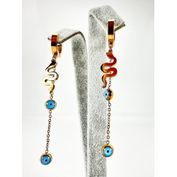 Rose Yılan Detaylı Zincirli Küpe